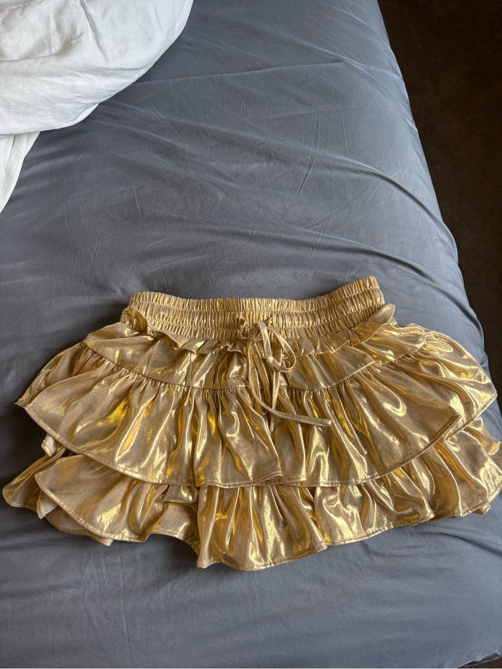 Gold Ruffle Mini Skirt - Shiny Tiered Design